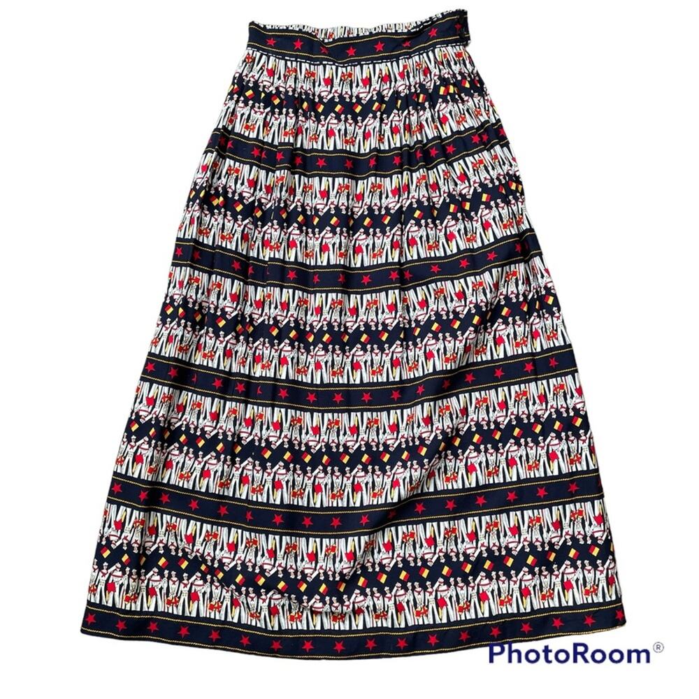 Bechamel Vintage MIDI Skirt Size 6 Navy Sailor Patriotic Military Pin Up Retro